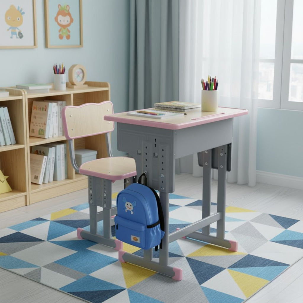 Adjustable School Desk and Chair Set – Modern Student Furniture with Ergonomic Design, Durable Wood & Metal Construction