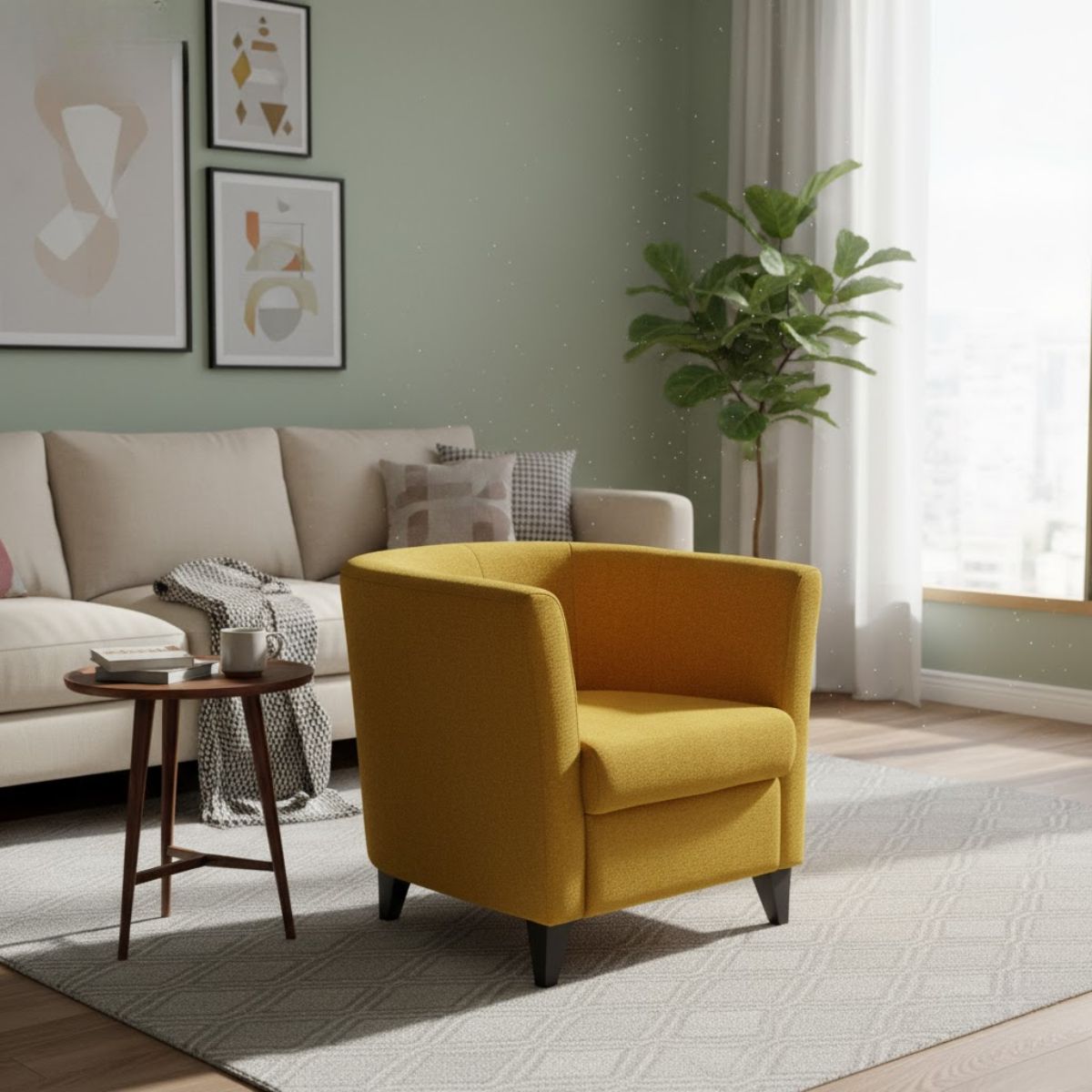 Modern Fabric Single Tub Chair – Comfortable Armchair for Office, Living Room, or Hotel