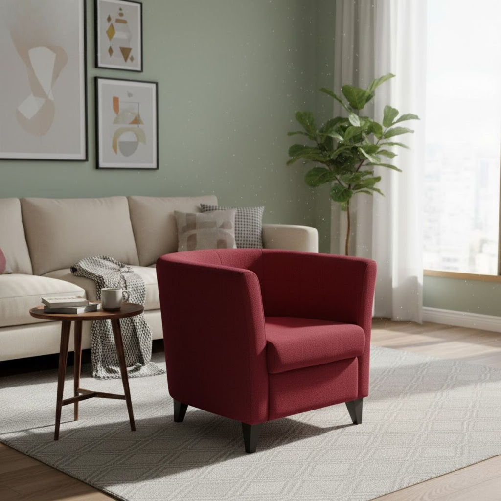 Modern Fabric Single Tub Chair – Comfortable Armchair for Office, Living Room, or Hotel