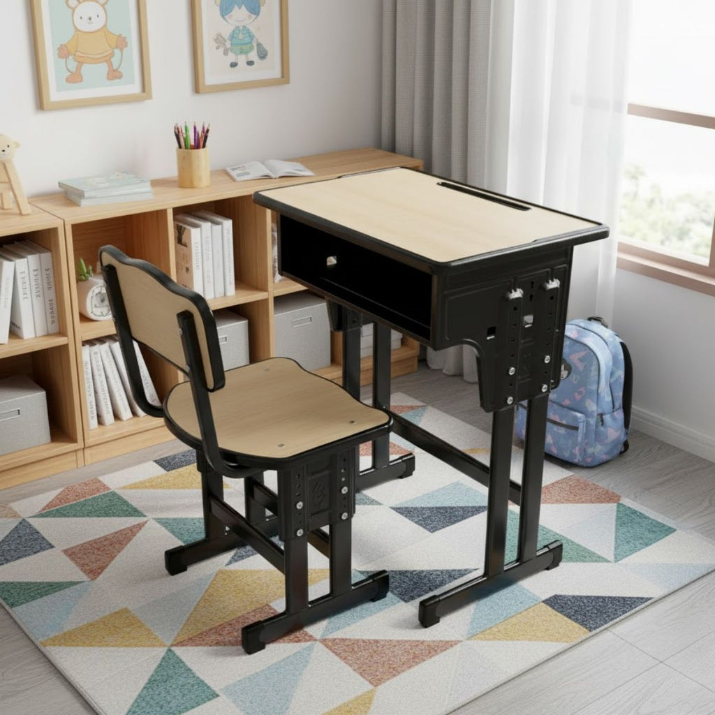 Adjustable School Desk and Chair Set – Modern Student Furniture with Ergonomic Design, Durable Wood & Metal Construction