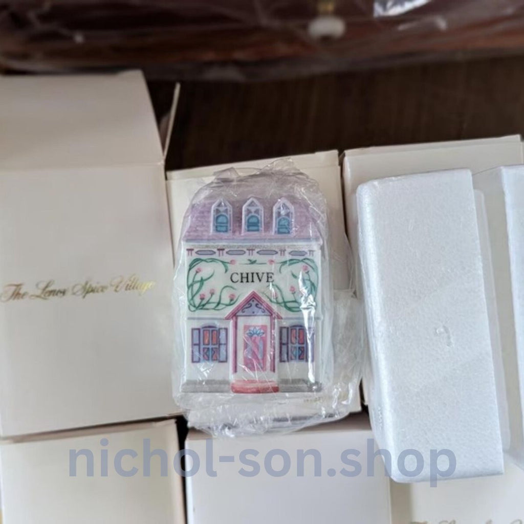 LENOX Spice Village 24-Piece Ceramic House Set with Display Shelf (1989 Collection)