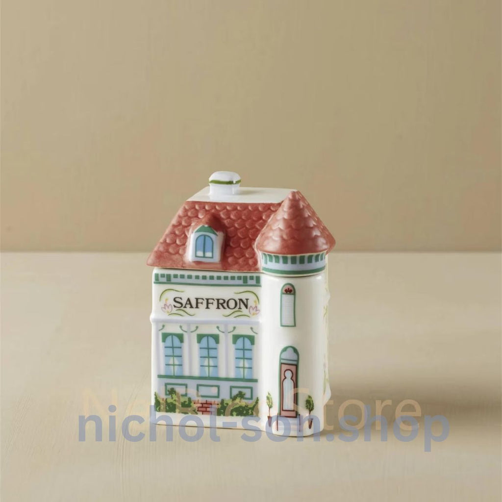 LENOX Spice Village 24-Piece Ceramic House Set with Display Shelf (1989 Collection)