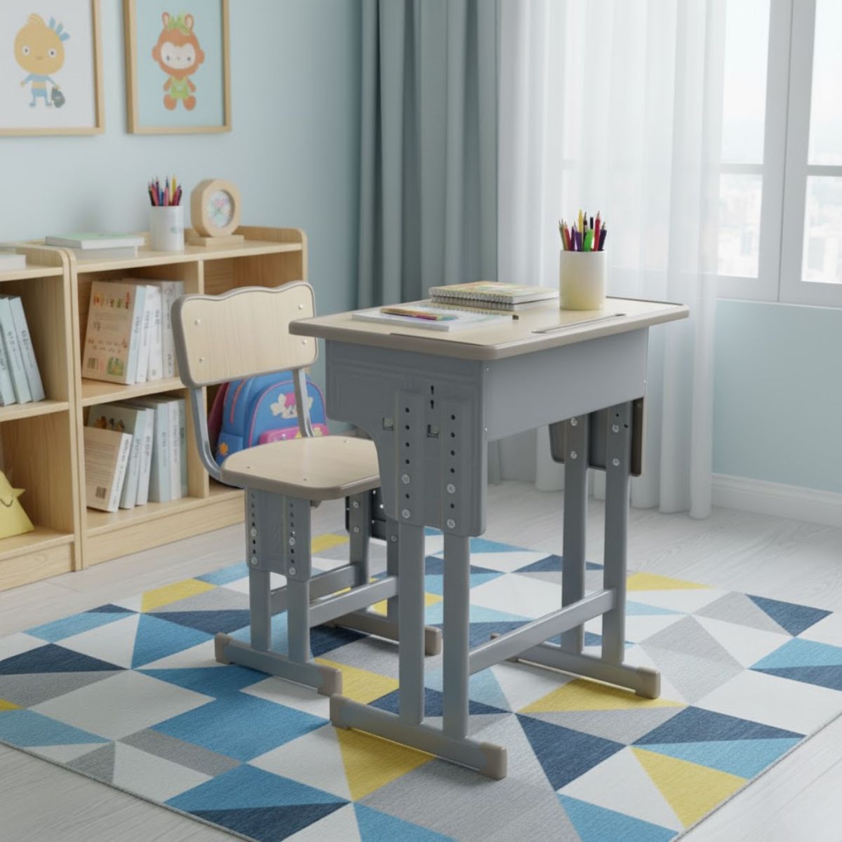 Adjustable School Desk and Chair Set – Modern Student Furniture with Ergonomic Design, Durable Wood & Metal Construction