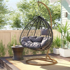 Modern Outdoor 2-Seater Rattan Swing Chair with Cushion – Wicker Hanging Loveseat for Patio, Garden, or Balcony