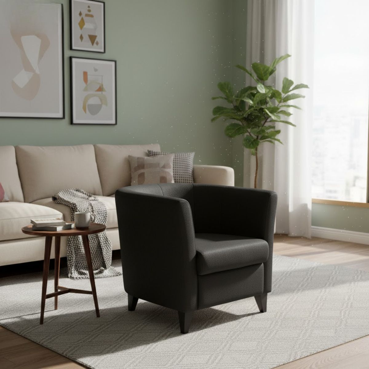 Modern Fabric Single Tub Chair – Comfortable Armchair for Office, Living Room, or Hotel