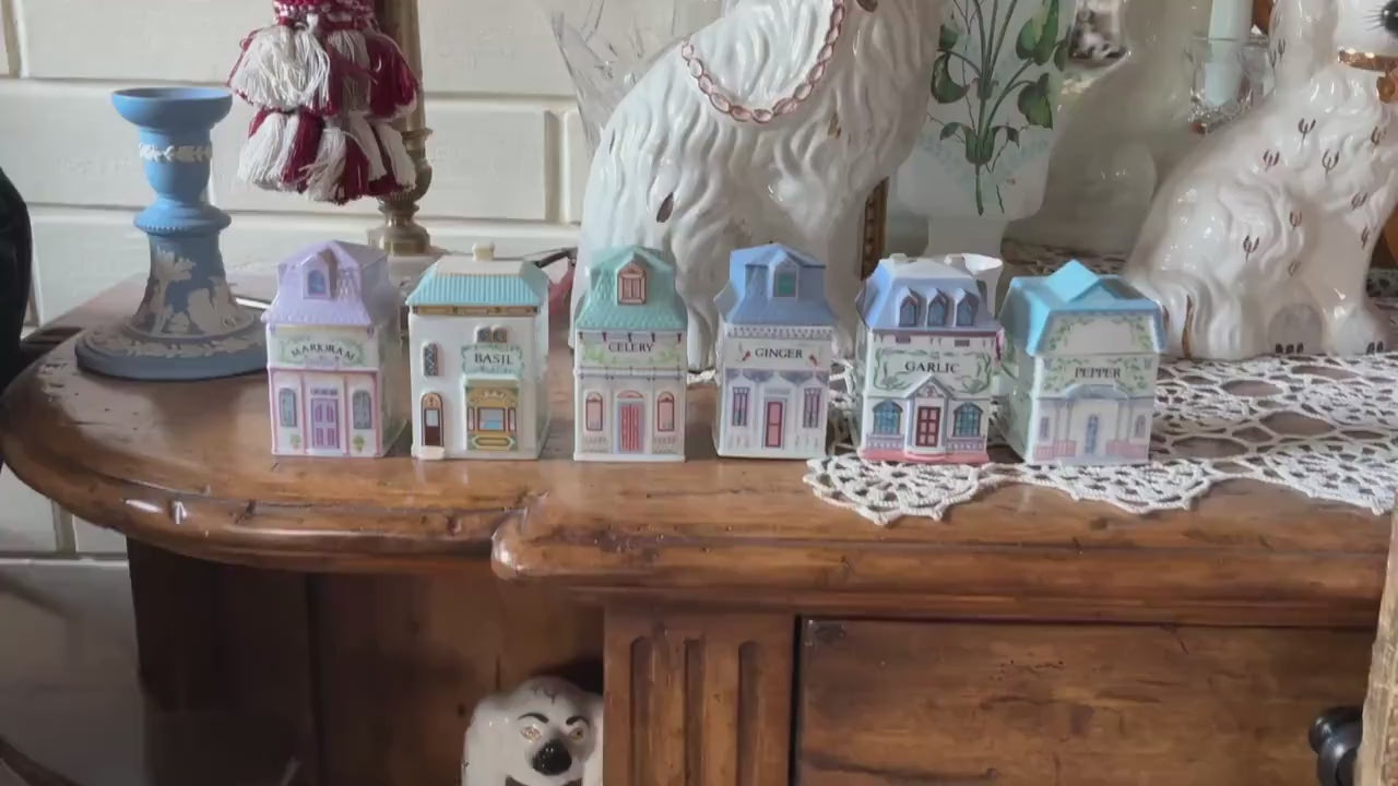 LENOX Spice Village 24-Piece Ceramic House Set with Display Shelf (1989 Collection)